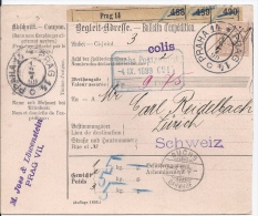 HONGRIE - BULLETIN EXPEDITION COLIS POSTAUX GARE BANHOF PRAGUE PRAHA POUR SUISSE ZURICH 1899 - Paquetes Postales