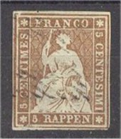 SWITZERLAND, 5 CENTIMES STRUBEL / RAPPEN 1854, VFU - Gebraucht