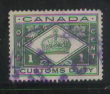 CANADA 1912 CUSTOMS DUTY REVENUE 1C GREEN BF#1 - Fiscali