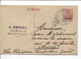 Entier 10 Cent En 18 Via Etappen Inspection Gand De Swysen Mouscron V.Anvers Post..33 PR922 - German Occupation