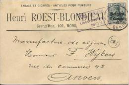 TP Oc 2 S/CP Publicitaire Tabacs&Cigare C.&censure Mons En 1916 PR924 - Tabacco