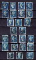 GB - Lot  Von 24 Stück 2 Pence Blau Gebraucht (1840 11 St. + 1841 13 St.) - Used Stamps