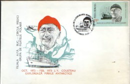 Romania- Occasionally  Cover 1988- 15 Years Of Exploration, Antarctic Seas By JYCousteau,with Ship Calypso - Polar Explorers & Famous People