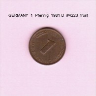 GERMANY   1  PFENNIG  1981 D (KM # 105) - 1 Pfennig