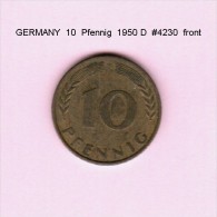 GERMANY   10  PFENNIG  1950 D  (KM # 108) - 10 Pfennig