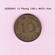 GERMANY   10  PFENNIG  1950 J  (KM # 108) - 10 Pfennig