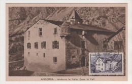 ANDORRE ANDORRA LA VELLA, CASA LA VALL - CARTE MAXIMUM 10 12 1952 OBLITERATION D EPOQUE - EDITION D ARENY -  A VOIR - Lettres & Documents