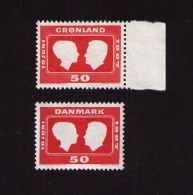 2 Timbres Neufs Danemark Et Groenland, Mariage Avec Marguerite, 50, 1967 - Ongebruikt