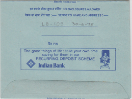 India 1970´s  Indian Bank Inland Letter Card  # # # 83132  Inde Indien - Inland Letter Cards