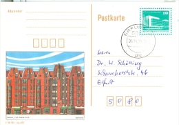 DDR P91 Palast Der Republik Rostock Fünf-Giebel-Haus TGST Erfurt 06-1990 Gebraucht - Cartes Postales - Oblitérées