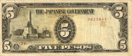 JAPAN PHILIPPINES 5 PESOS BLACK STATUE FRONT & MOTIF BACK ND(1942-44) P110a(?) VF READ DESCRIPTION !! - Filippijnen