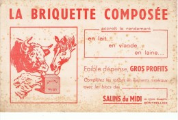 VIEUX-PAPIERS-BUVARD-BLANC-PUB- LA BRIQUETTE COMPOSEE-SALINS DU MIDI-MONTPELLIER-21 Cm X 13,5 Cm-REP F- - Animals