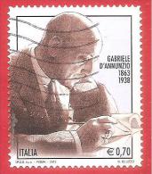 ITALIA REPUBBLICA USATO - 2013 - 150° Anniversario Nascita Gabriele D´Annunzio - € 0,70 - S. 3381 - 2011-20: Used