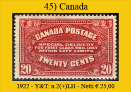 Canada-0045 - 1922 - Y&T: N.2 (+) LH - - Eilbriefmarken