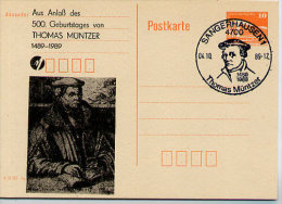 DDR P86II-43-89 C70 Postkarte Privater Zudruck THOMAS MÜNTZER Sangerhausen Sost. 1989 - Théologiens