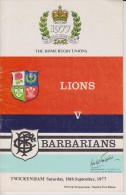Official Rugby Programme BRITISH LIONS - BARBARIANS At TWICKENHAM 1977 Queen's Silver Jubilee & Charity Match VERY RARE - Rugby
