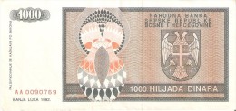 BILLETE DE BOSNIA HERZEGOVINA DE 1000 DINARA DEL AÑO 1992 (BANKNOTE) - Bosnien-Herzegowina