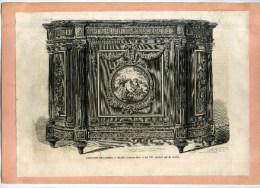 - EXPOSITION DE LONDRES . MEUBLE D'ENTRE DEUX LOUIS XVI . GRAVURE SUR BOIS  DU XIXe S . DECOUPEE ET COLLEE SUR PAPIER . - Otros & Sin Clasificación