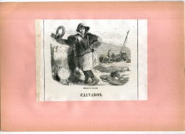 - PECHEURS DU CALVADOS  . GRAVURE SUR BOIS  DU XIXe S . DECOUPEE ET COLLEE SUR PAPIER . - Altri & Non Classificati