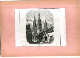 - FRANCE 14 . CATHEDRALE DE BAYEUX . GRAVURE SUR BOIS  DU XIXe S . DECOUPEE ET COLLEE SUR PAPIER . - Sonstige & Ohne Zuordnung