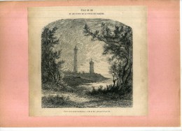 - FRANCE . PHARES DE LA POINTE DES BALEINES A L'ILE DE RE. GRAVURE SUR BOIS  DU XIXe S . DECOUPEE ET COLLEE SUR PAPIER . - Otros & Sin Clasificación