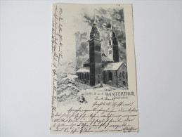 Bildpostkarte 1903 Winterthur Stadtkirche Verlag Caspar Studer & Co No 1354. 6 Stempel / Six Cancels. Waagerechtes Paar! - Winterthur