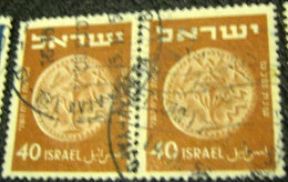 Israel 1950 Jewish Coin 40p X2 - Used - Used Stamps (without Tabs)