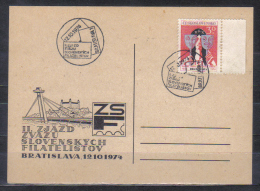 Czechoslovakia  Postal Stationery Card And Cancellation Philatelist Congress Bratislava 1974 - Lettres & Documents