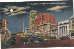 -Broad Street At Night, Looking West, Augusta, Georgia - Unused - Augusta