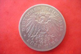 "Fünf Mark" Argent,1898 .Wilhelm II.TBE - 2, 3 & 5 Mark Silber