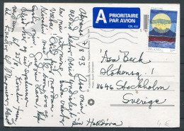 1993 Iceland Akreanes - Sweden Airmail Postcard Seljalandfoss - Covers & Documents