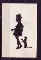 Alte Postkarte Scherenschnitt/Schattenbild: Mädchen Mit Hund Karte Gel.1920 - Silhouettes