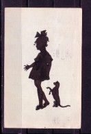 Alte Postkarte Scherenschnitt/Schattenbild: Mädchen Mit Hund Karte Gel.1920 - Silhouette - Scissor-type