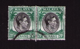 Bloc De 2 Timbres Oblitérés Malaisie Penang, Roi George VI (1895-1952), 20, 1949 - Penang