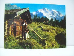 Joueur Du Cor Des Alpes Et Son Fils. Au Fond La Jungfrau "Wengen" (Svizzera) - Wengen