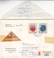 Armoiries - Liechtenstein - Lettre Recommandée De 1964 - Avec Vignette Et Enveloppe Suppléméntaire - Oblitération Huy - Storia Postale