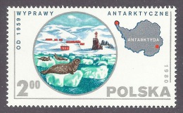 Poland Polska 1980 - Antarctic Expeditions, Paysage, Landscape, Base, Glaciers, Seals, Map  MNH - Nuevos