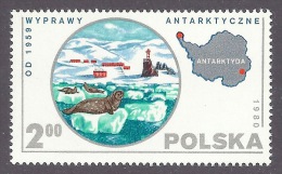 Poland Polska 1980 - Antarctic Expeditions, Paysage, Landscape, Base, Glaciers, Seals, Map  MNH - Unused Stamps