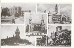 Postcard Leeds Multiview Civic Hall Kirkstall Abbey University Temple Newsam Repro - Leeds