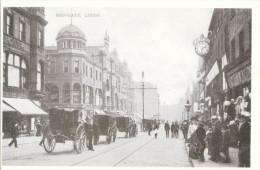 Postcard Leeds Briggate 1905 Queen's Arcade Yorkshire Horse Drawn Cabs Repro - Leeds