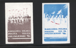 POLAND SOLIDARITY SOLIDARNOSC 1988 NE NESS POLISH CAVALRY SET OF 2 HUSSARS LANCERS FLAGS MILITARIA - Solidarnosc Labels