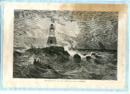 - PHARE DE L'ENFANT PERDU . GRAVURE SUR BOIS  DU XIXe S . DECOUPEE ET COLLEE SUR PAPIER . - Art