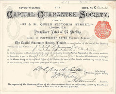 1880 Capital Guarantee Society Queen Victoria St London Promissory Notes Of 5£ Sterling Billet à Ordre With Fiscal Stamp - Reino Unido