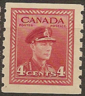 CANADA 1942 4c KGVI Coil SG 393 UNHM #BZ66 - Coil Stamps