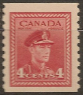 CANADA 1942 4c KGVI Coil SG 398a HM #BZ72 - Coil Stamps