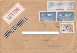 STAMPS ON REGISTERED COVER, NICE FRANKING, DUCK, PLANE, 1993, FRANCE - Storia Postale