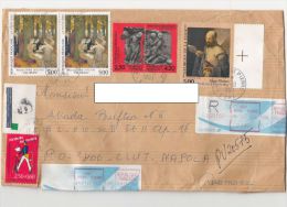 STAMPS ON REGISTERED COVER, NICE FRANKING, PAINTINGS, SCULPTURE, 1993, FRANCE - Covers & Documents
