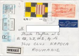 STAMPS ON REGISTERED COVER, NICE FRANKING, PAINTING, PLANE, 1994, FRANCE - Storia Postale