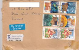 STAMPS ON REGISTERED COVER, NICE FRANKING, BEACH, TOMOGRAPHY, IMAGINGS, D-DAY, RABBIT, 1994, UK - Lettres & Documents