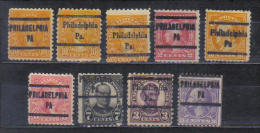 USA Precancels 9 Various Philadelphia Pa .   , Faults On Some Stamps, See Scan - Precancels